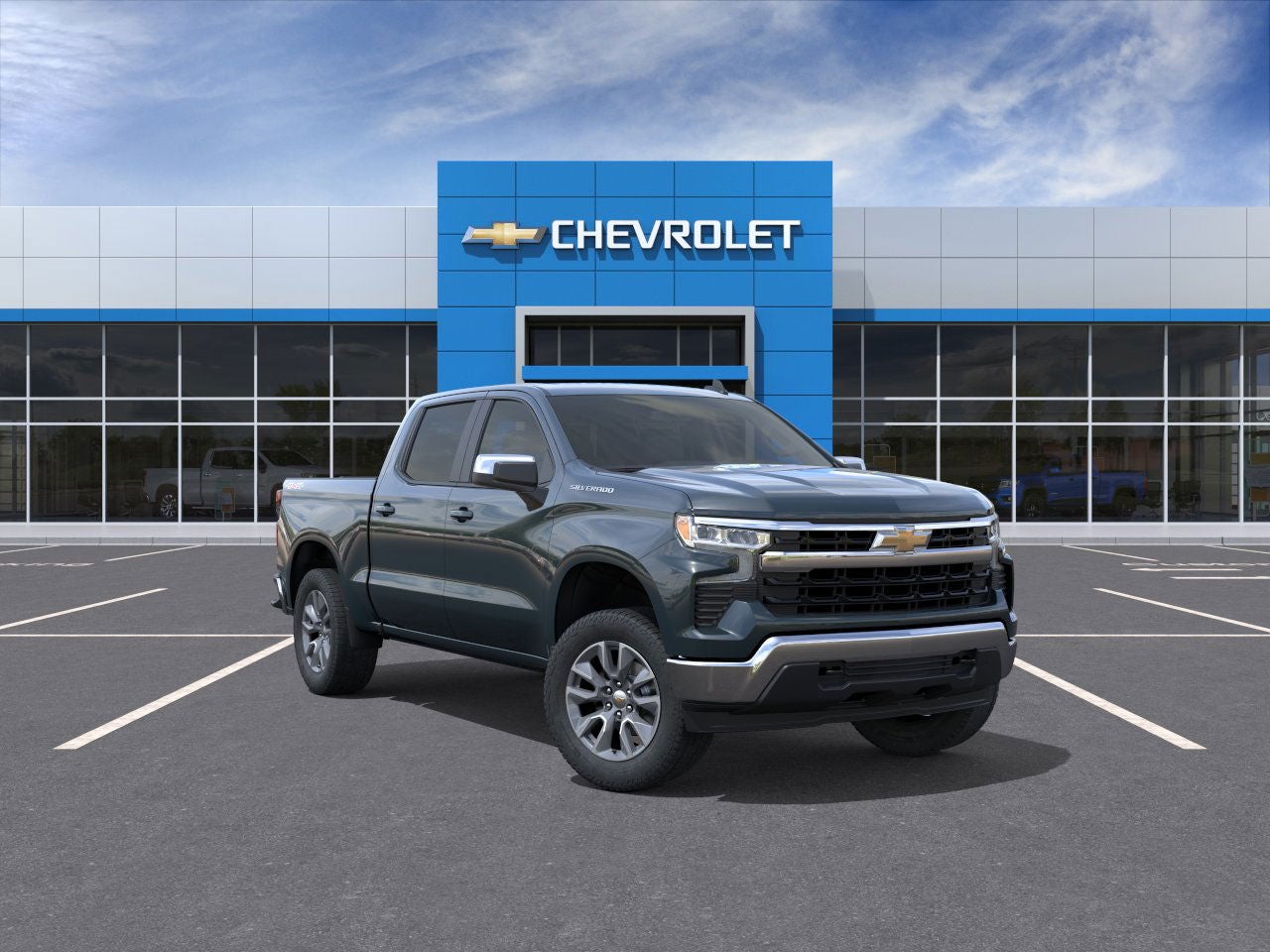 2026 Chevrolet Silverado 1500 LT (2FL) in Cypress Gray — front three-quarter view